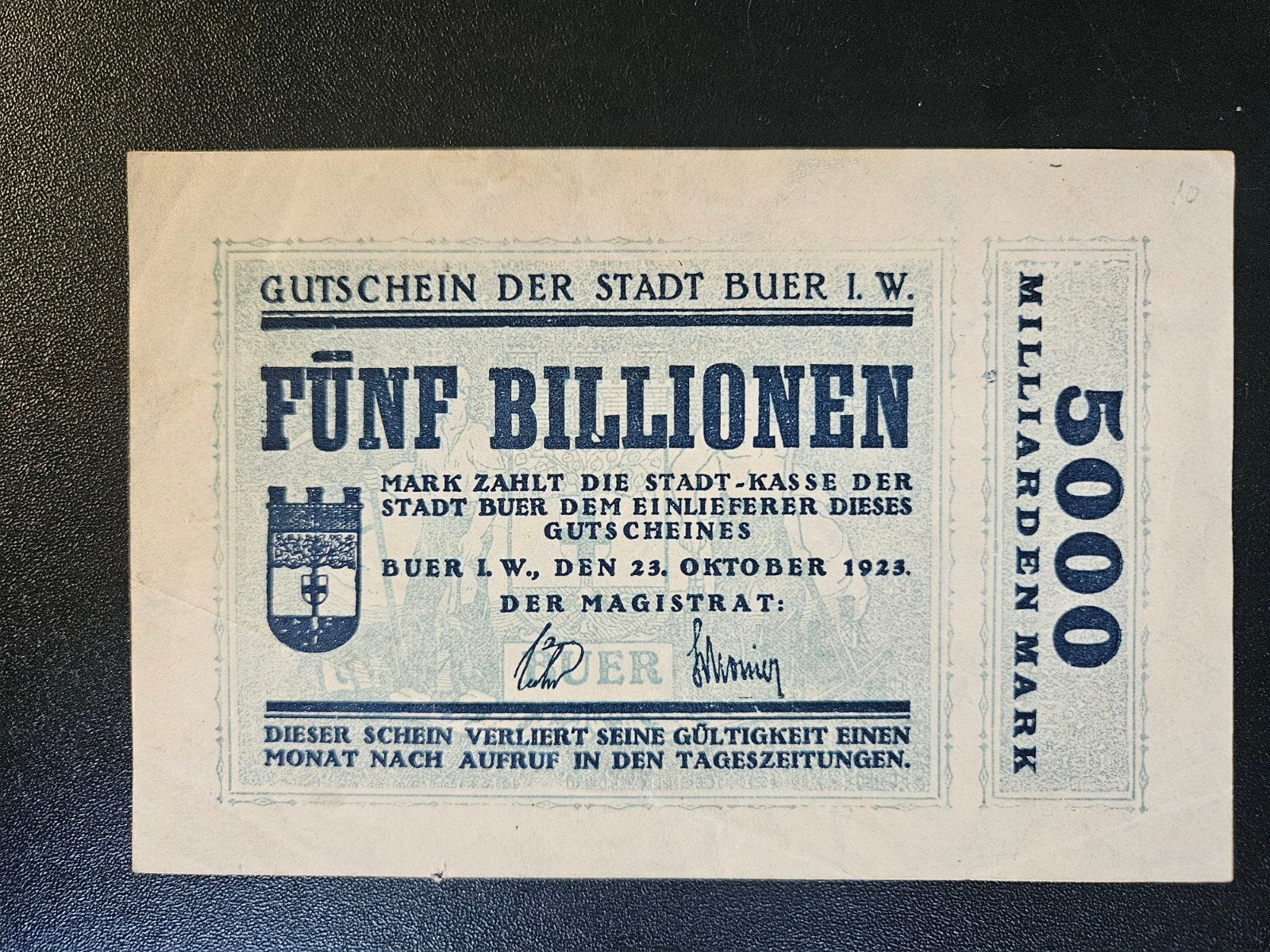 Duitsland Buer stadt 1923 5000000000000 Mark, Postzegels en Munten, Bankbiljetten | Europa | Niet-Eurobiljetten, Ophalen of Verzenden
