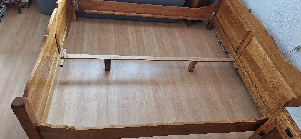 Mooi massief blank eiken Lits-jumeaux, Huis en Inrichting, Ophalen, Klassiek, Tweepersoons, Zo goed als nieuw