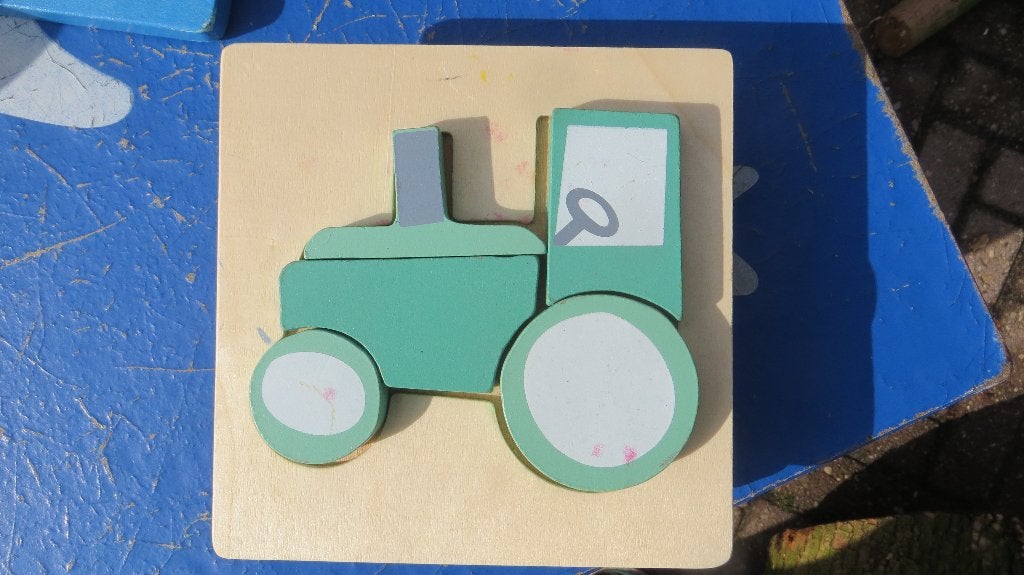 Houten puzzels: tractor, trein, vliegtuig en voertuigen, Ophalen, 2 tot 4 jaar, Gebruikt, Van hout