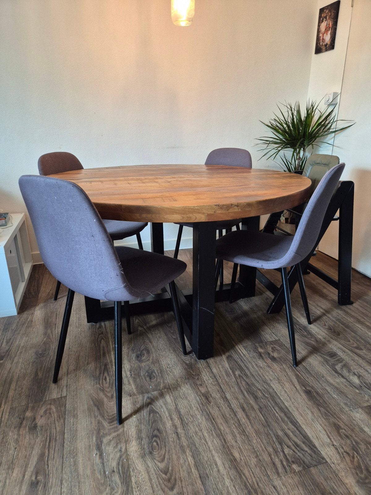 Ronde eettafel mangohout 130 cm, Ophalen, Rond, 100 tot 150 cm, 100 tot 150 cm