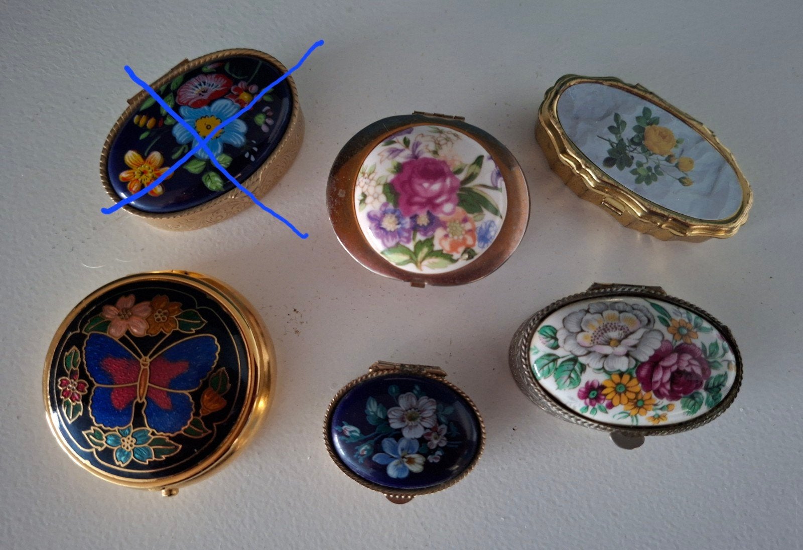 Vijf vintage pillendoosjes, Ophalen of Verzenden