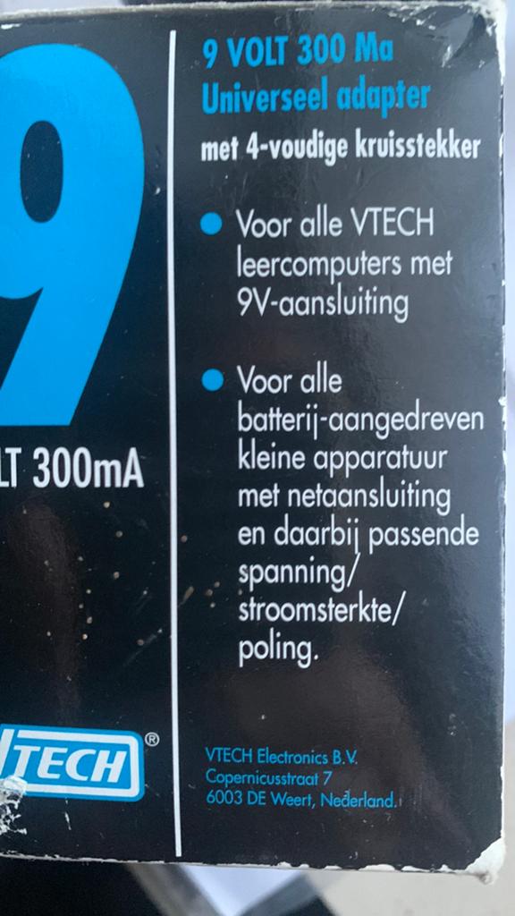 VTECH Universele Adapter 9V 300mA voor Leercomputers, Ophalen of Verzenden, Nieuw