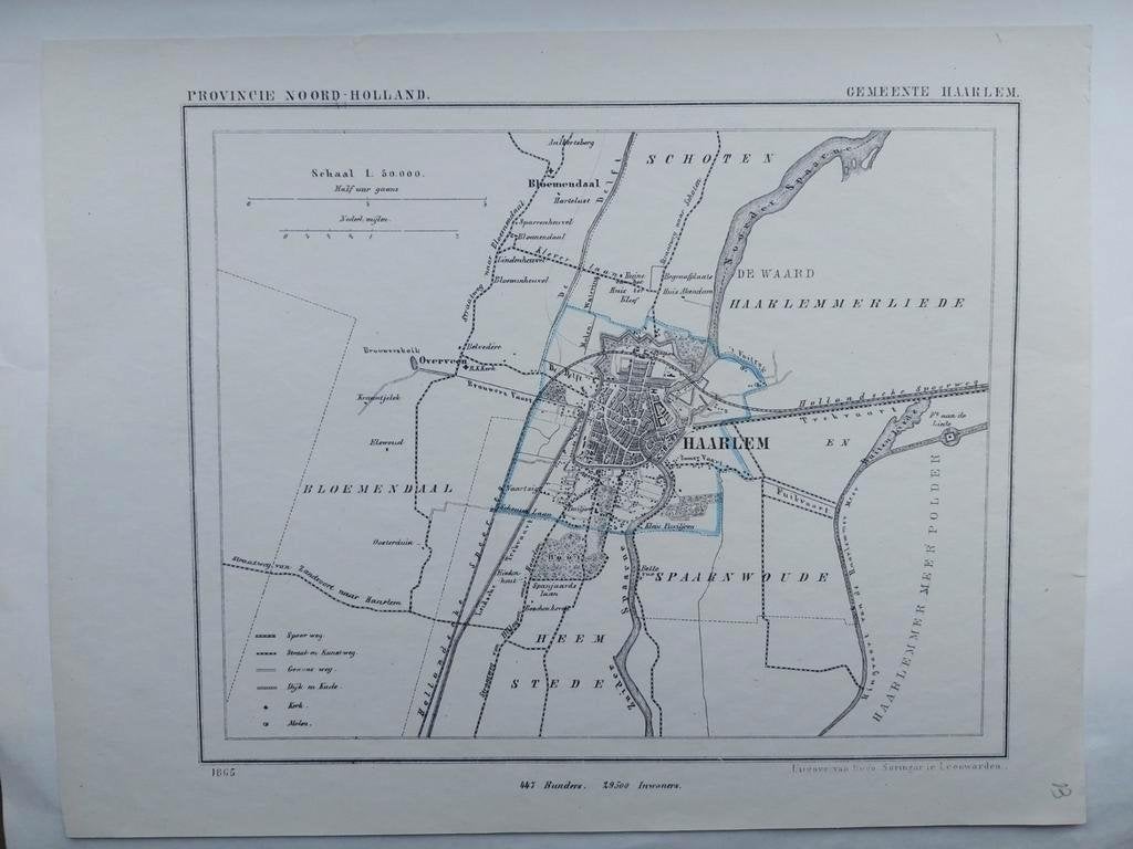 13 / Haarlem Bloemendaal Spaarnwoude Litho 1865 J. Kuyper, Ophalen of Verzenden