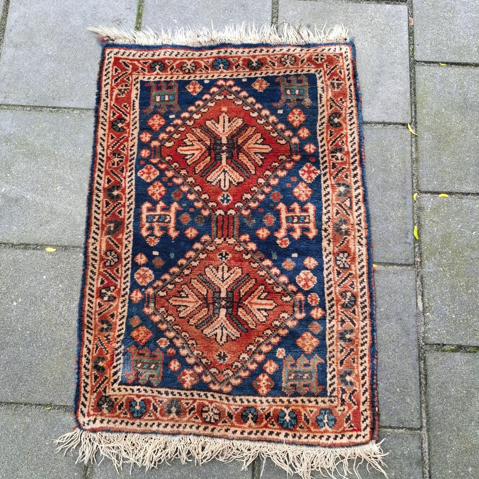 Vintage wollen perzisch tapijt 56x81 cm, Antiek en Kunst, Ophalen of Verzenden