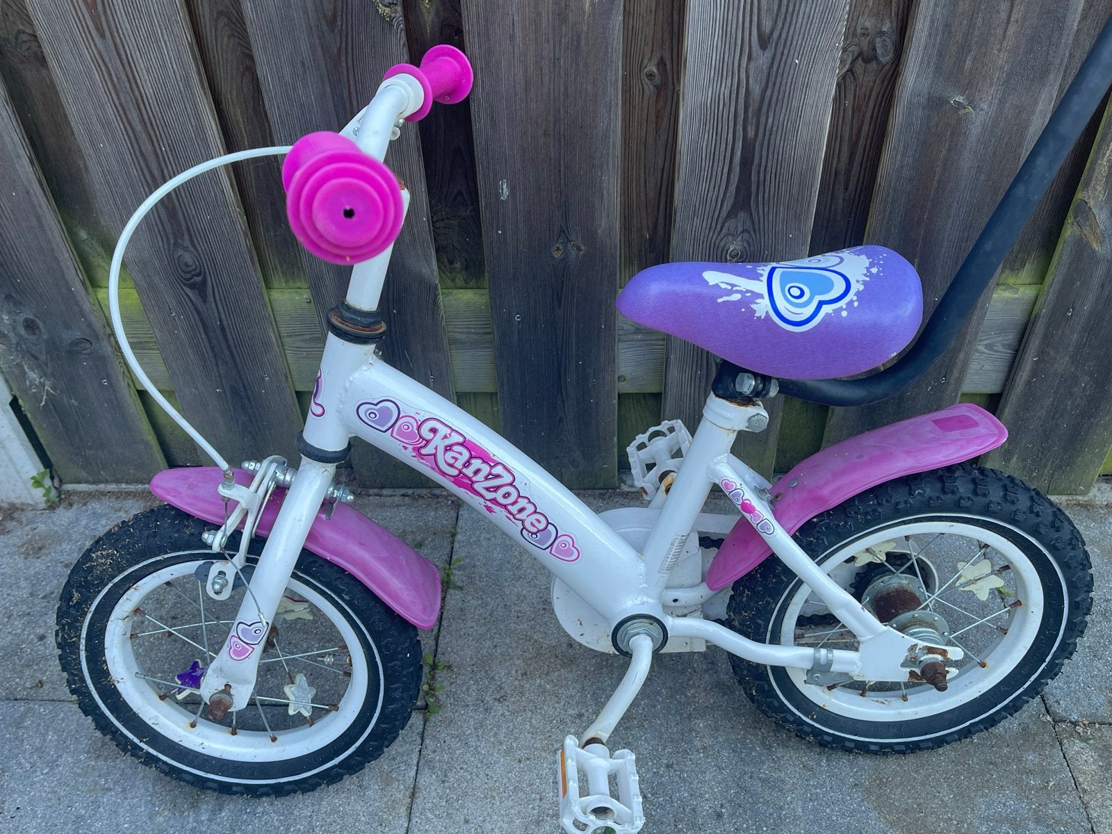 Kinderfiets 12 inch met duwstang en zijwieltjes, Ophalen, Zijwieltjes, Gebruikt, Velgrem
