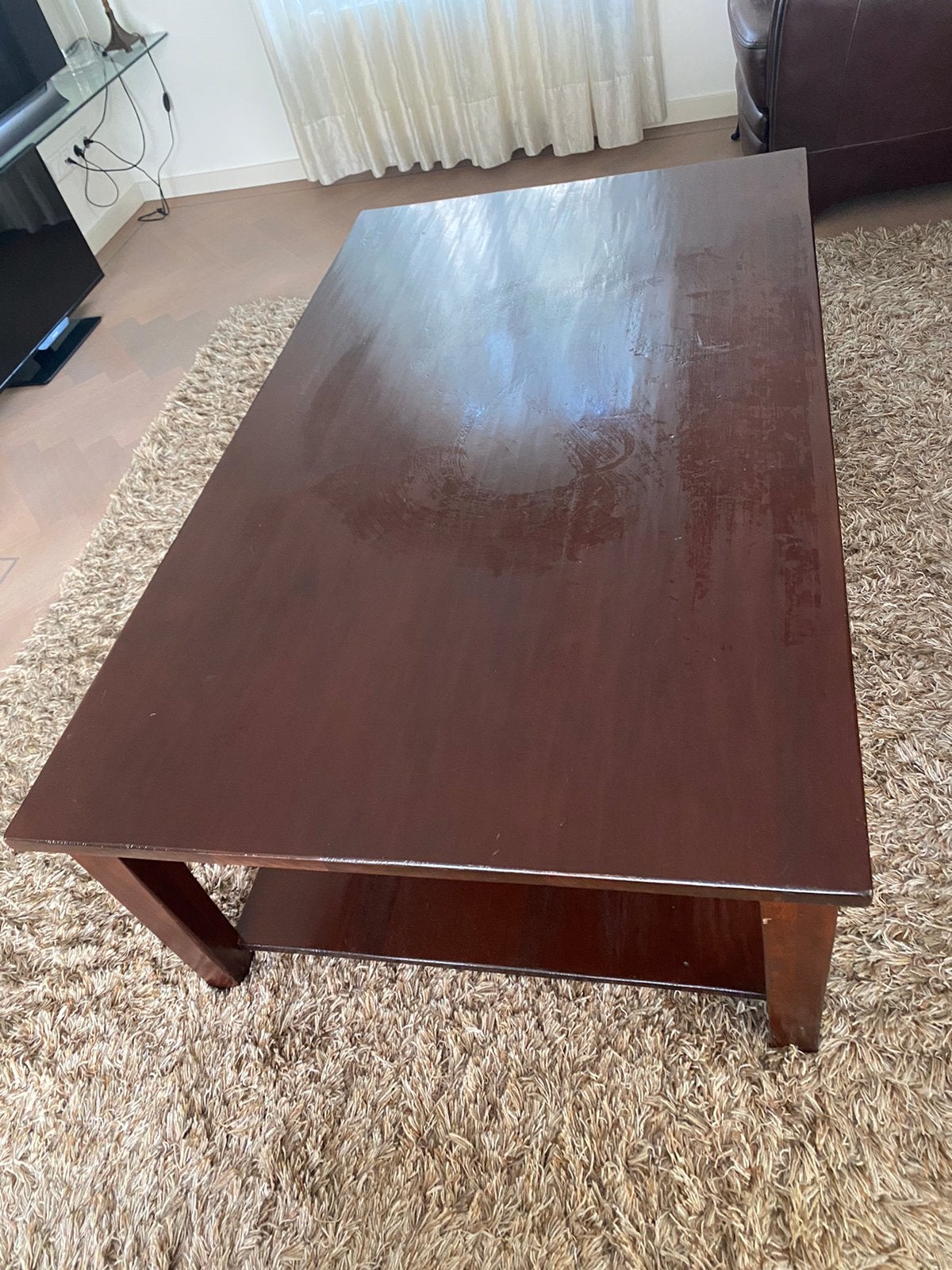 Salontafel kersenhout, met gebruikerssporen, 100 tot 150 cm, Zo goed als nieuw, Kersenhout, Rechthoekig