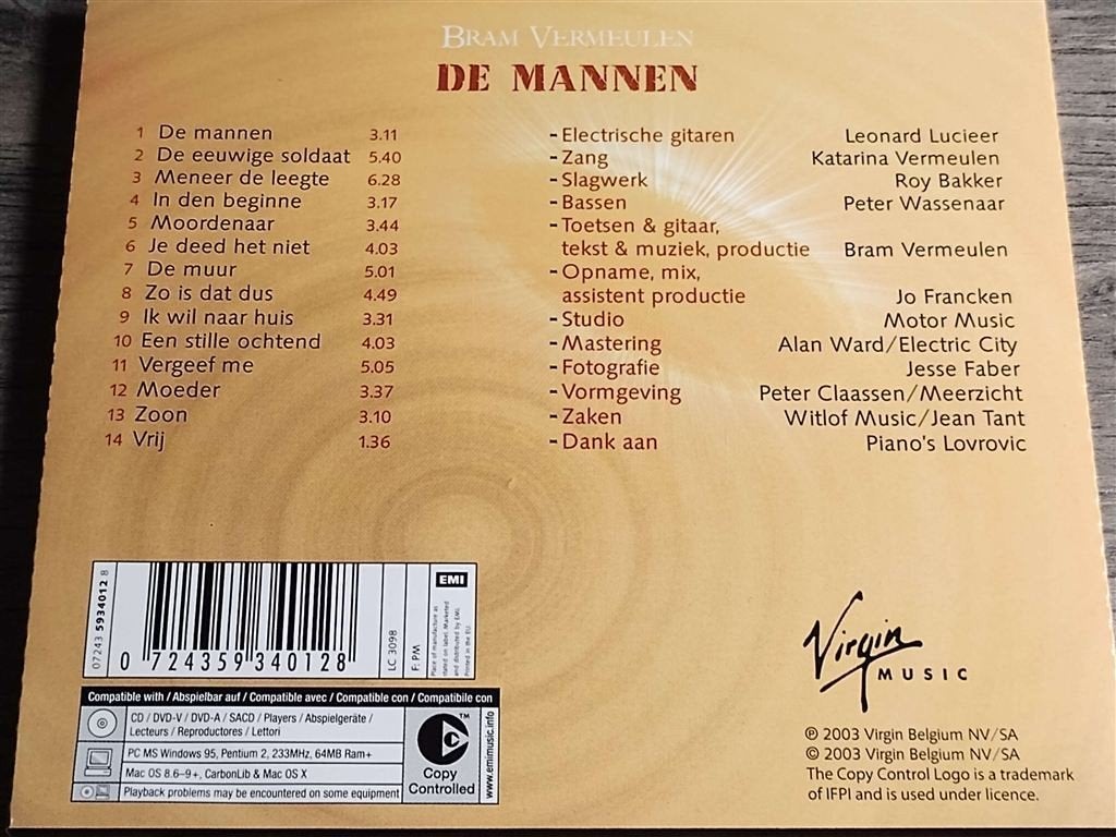 Bram Vermeulen ‎– De Mannen, Ophalen of Verzenden, Zo goed als nieuw, Levenslied of Smartlap