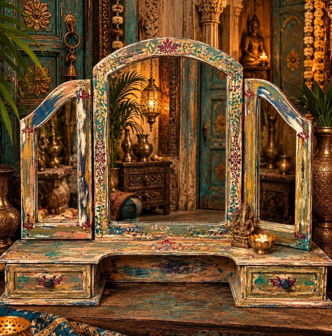 India/Boho/Kaptafel/Spiegel/3 luik, Ophalen