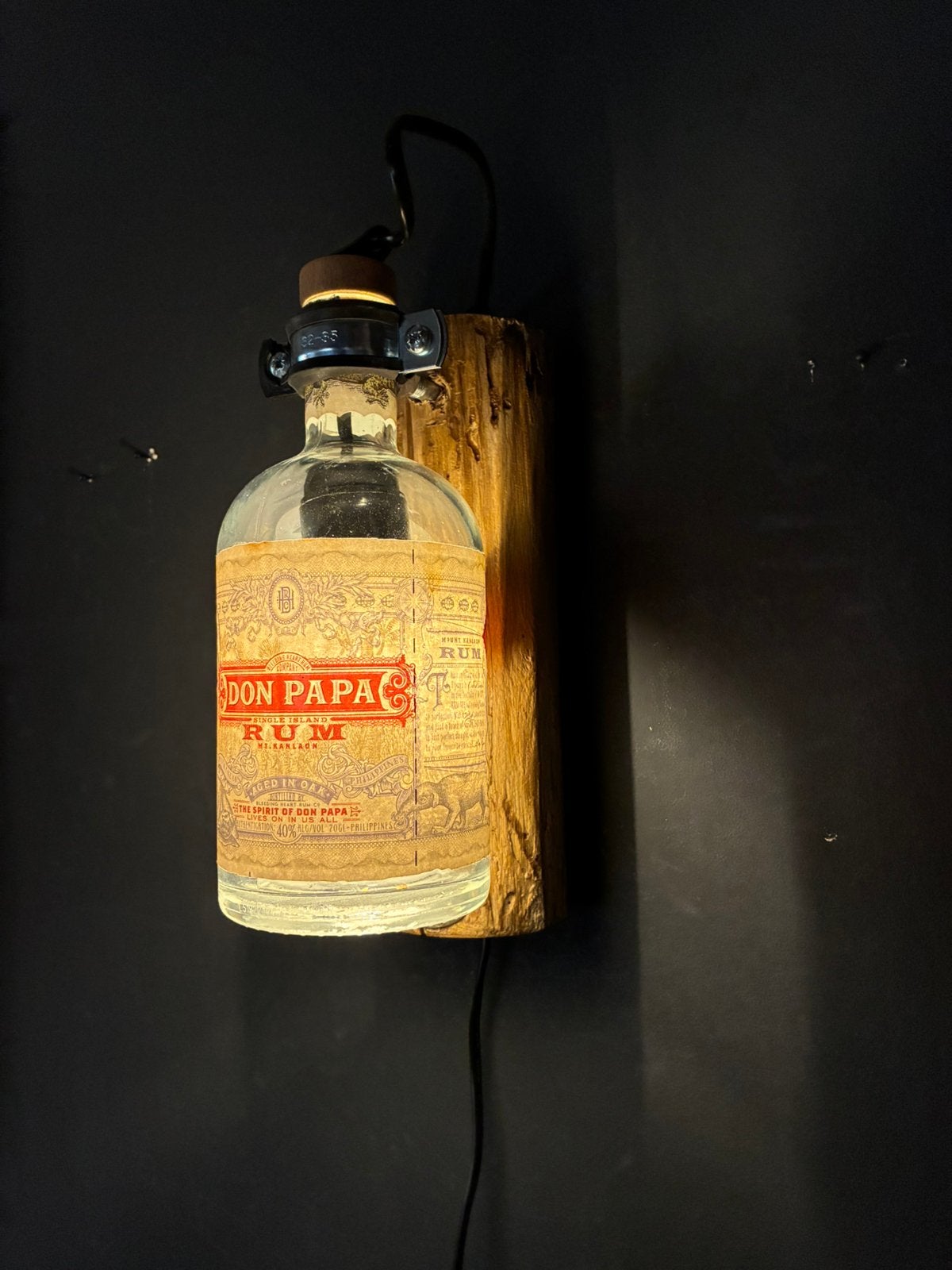 Don papa rum Wandlamp kastanje rondhout, Met schakelaar, Nieuw, Wandlamp, Glas