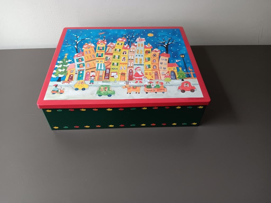Blikken kerst opbergdoos winterdorp, Ophalen of Verzenden, Gebruikt