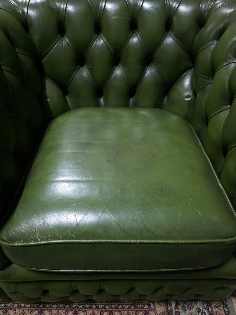 Chesterfield Springvale fauteuil groen leer + BEZORGING, Gebruikt, Chesterfield, Klassiek, Vintage, Onbekend, Ophalen of Verzenden