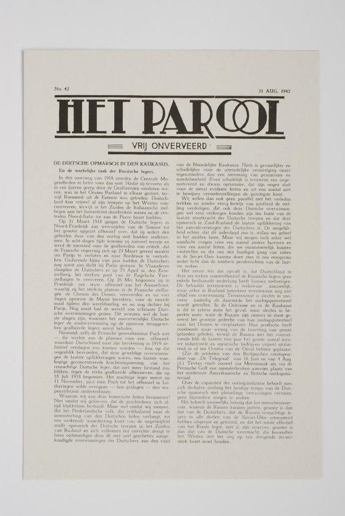 Verzetsblad WOII Het Parool 21 Augustus 1942 Heruitgave 1994, Zo goed als nieuw, Verzenden, Amsterdam, Overige soorten