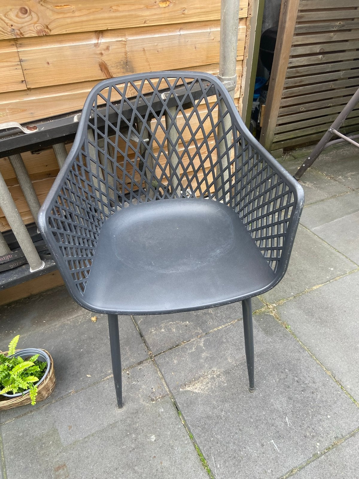 Set van 2 moderne tuinstoelen, grijs en zwart, Huis en Inrichting, Ophalen, Kunststof, Gebruikt, Twee