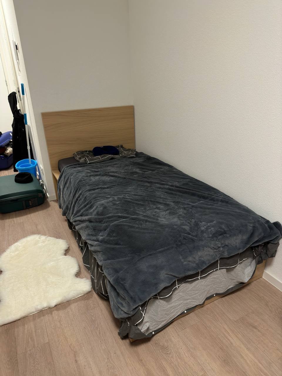 IKEA Malm Bedframe, hoog, wit gebeitst eikenfineer 90x200cm, Ophalen, 90 cm, Eenpersoons, Wit
