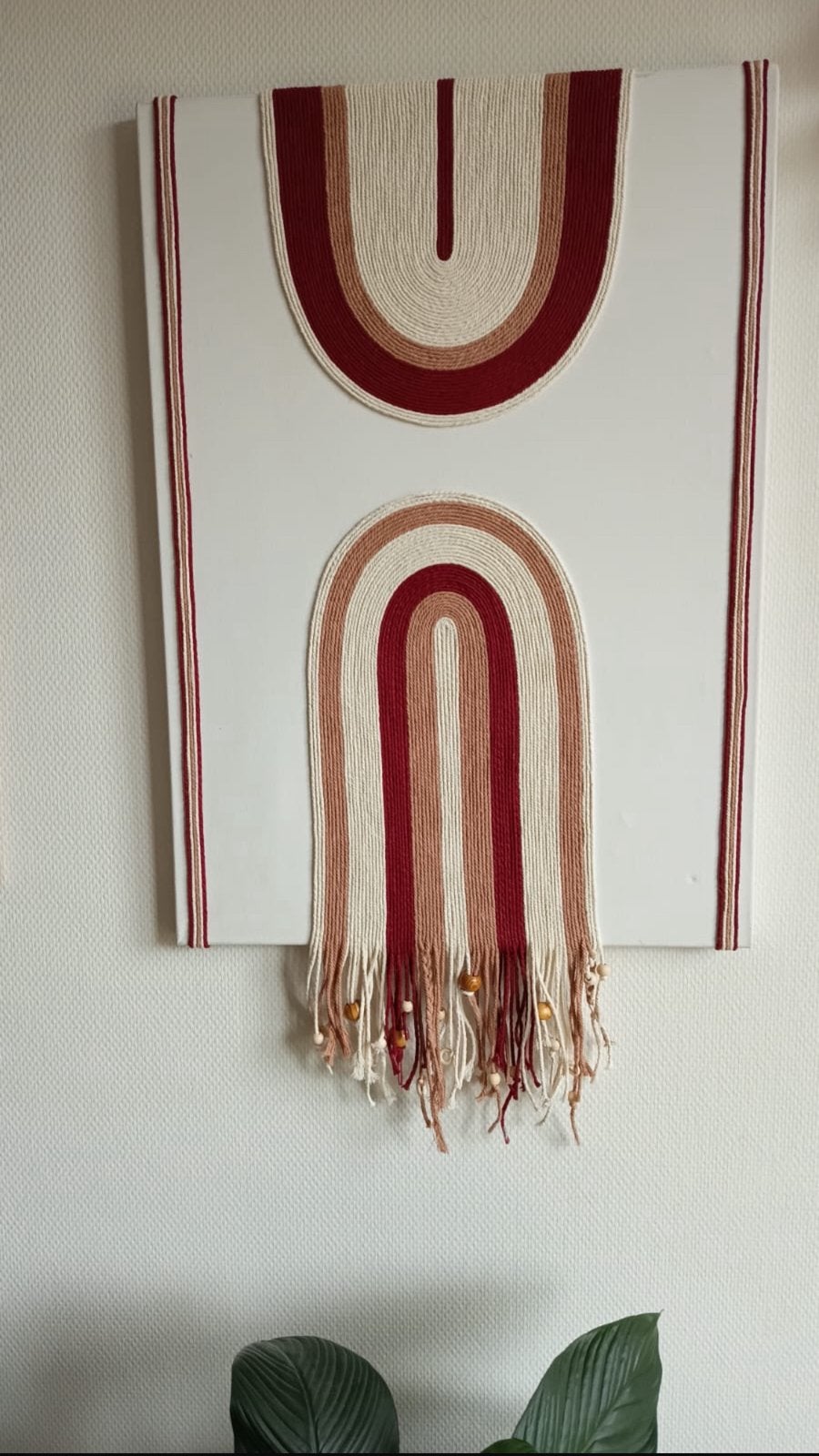 2 Unieke handgemaakte wandkunst macramé/textiel op canvas –, Ophalen of Verzenden