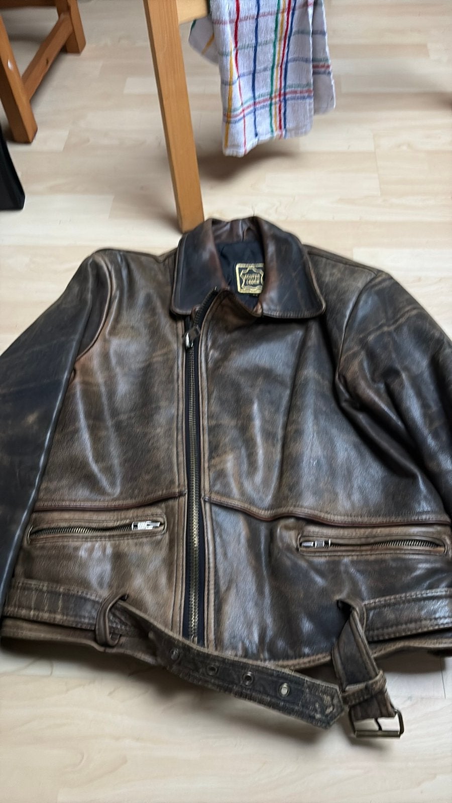 Lederen stoere jas maat m, Ophalen of Verzenden, Zo goed als nieuw, Bruin