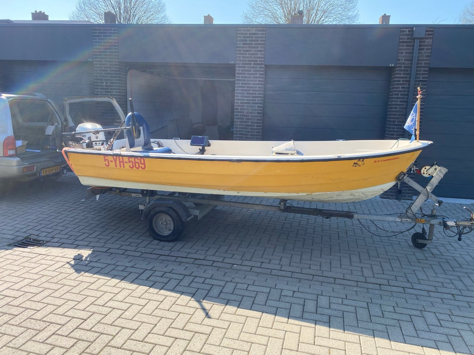Stabiele shetland gh 14 visboot buitenboordmotor en trailer, Overige merken, Gebruikt, Buitenboordmotor, Trailer