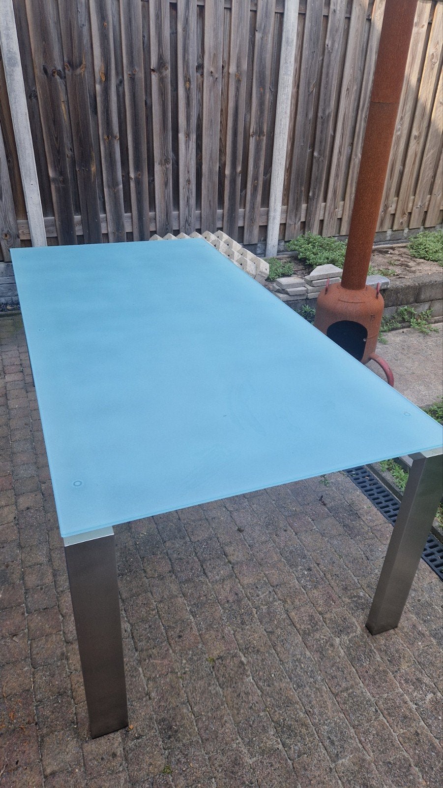 RVS tuintafel met glasplaat, Tuin en Terras, Ophalen, Rvs