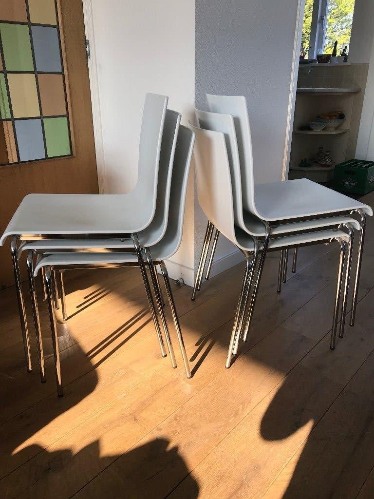 6 izgs Pedrali Kuadra italiaanse design stoelen wit chroom, Kunststof, Wit, Ophalen of Verzenden, Zo goed als nieuw