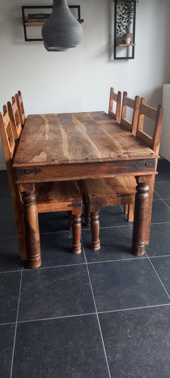 Houten eettafel met 6 stoelen, Ophalen, 4 tot 6 stoelen