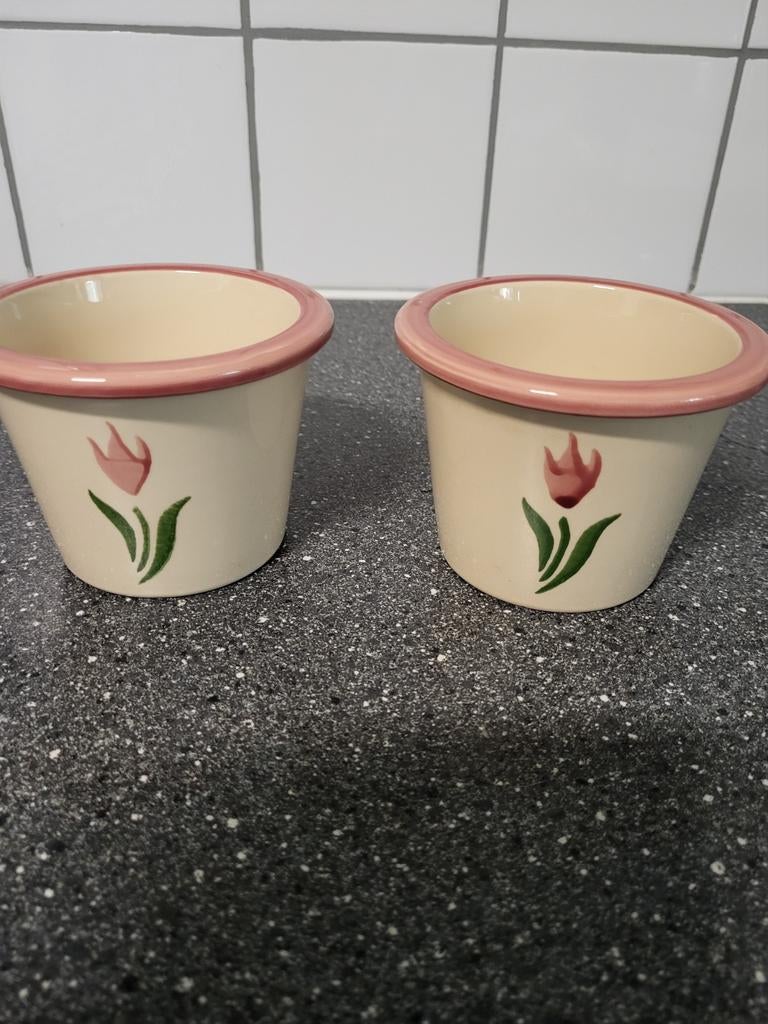 te koop 2 leuke bloempotjes, Rond, Binnen, Ophalen of Verzenden, Aardewerk