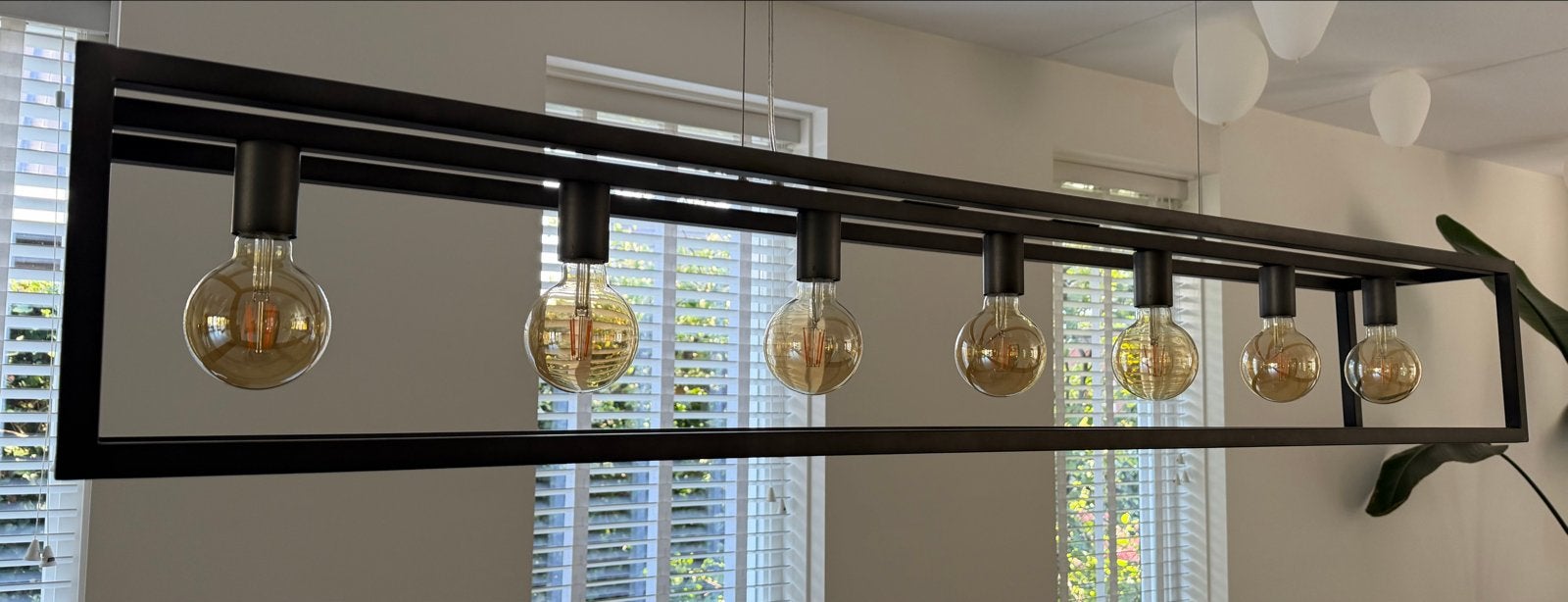 Moderne Eettafellamp Zwart Metaal met 7 filament Lampen, Ophalen, Zo goed als nieuw, Metaal