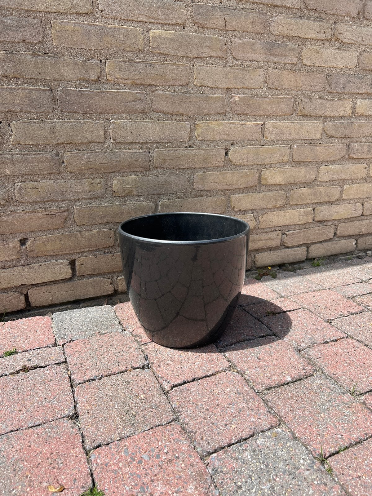 Zwarte glanzende bloempot, Tuin en Terras, Bloempotten, Ophalen, Gebruikt, Rond, Binnen