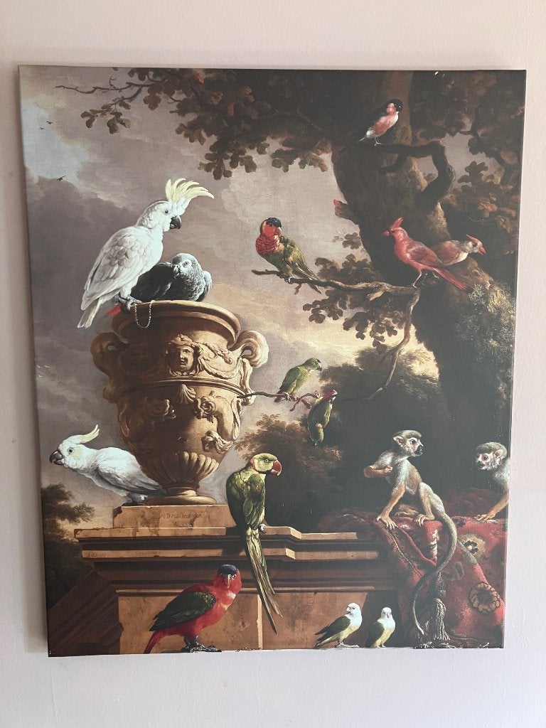 De menagerie, door Melchior d Hondecoeter op canvas, Antiek en Kunst, Ophalen, Overige materialen, Overige technieken, Dieren