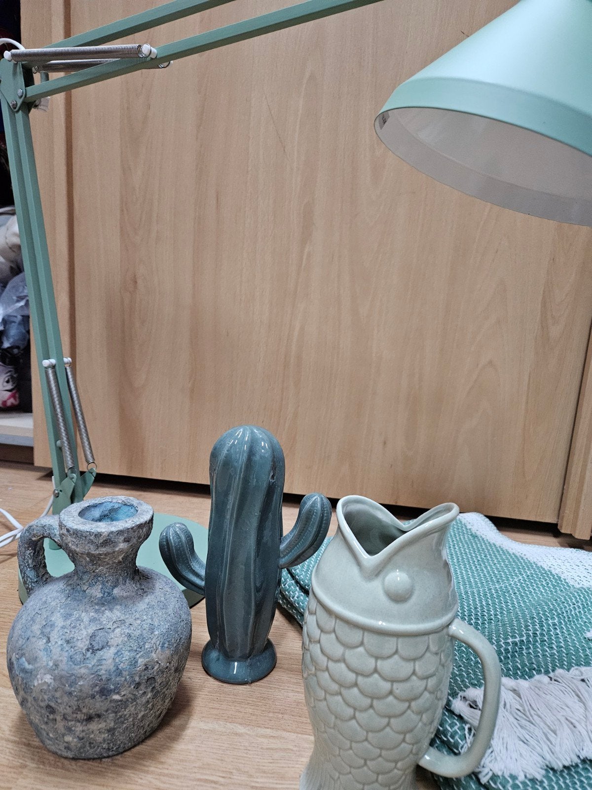 set woonaccessoires licht groen o.a. lamp plaid/deken vissen, Ophalen, Zo goed als nieuw
