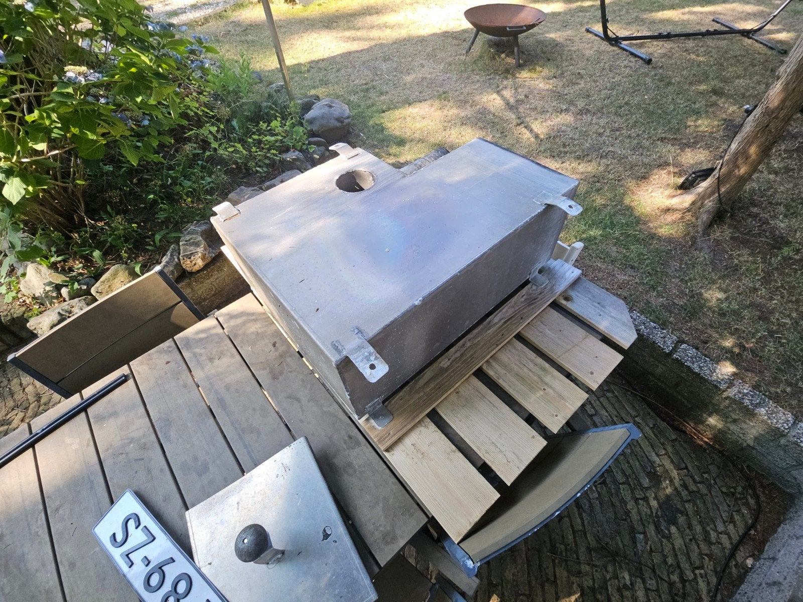 Hottub houtkachel met schoorsteen en beschermhekje, Tuin en Terras, Bubbelbaden en Hottubs, Ophalen of Verzenden, Gebruikt