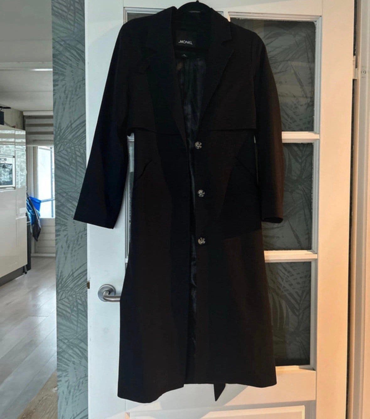 Zwarte trenchcoat monki maat xs, Ophalen of Verzenden, Gedragen, Maat 34 (XS) of kleiner, Zwart