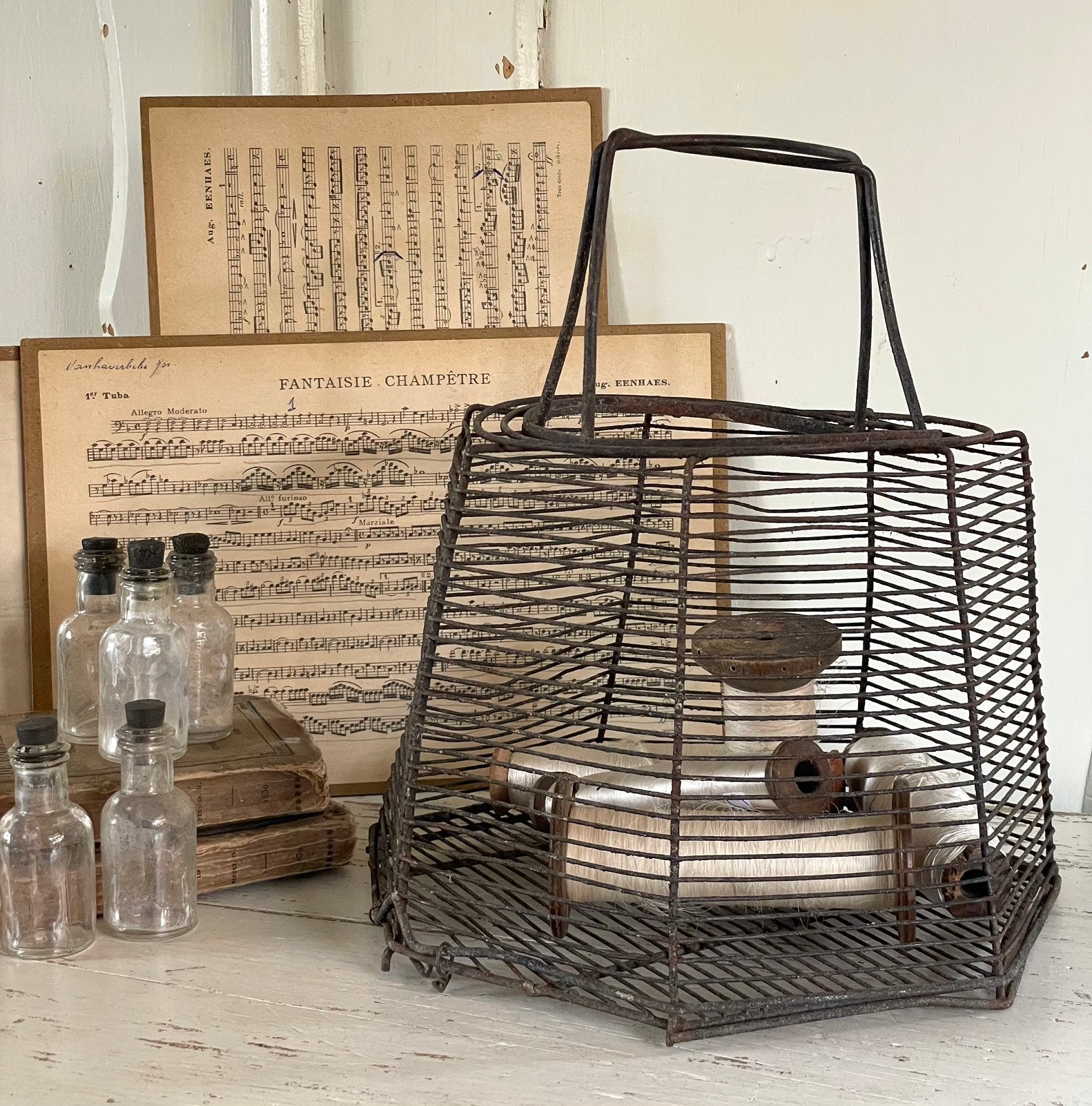 Brocante oude Franse draad eiermand, Ophalen of Verzenden