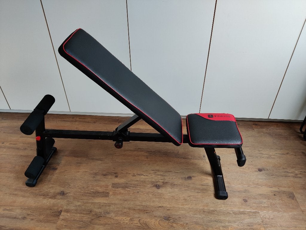 Domyos verstelbare halterbank / fitnessbank – inklapbaar, Ophalen, Zo goed als nieuw, Benen, Fitnessbank