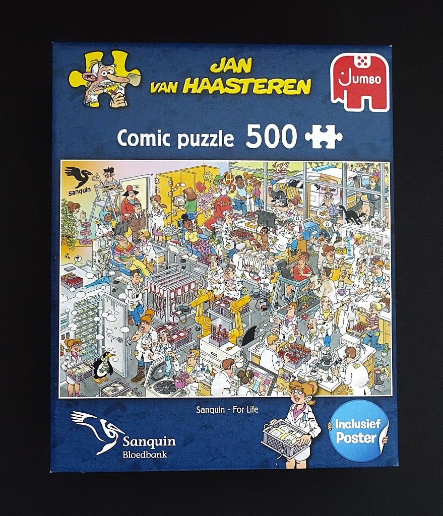 Jan van Haasteren : Sanquin - For Life. (Bloedbank.), Ophalen of Verzenden, 500 t/m 1500 stukjes, Zo goed als nieuw, Legpuzzel