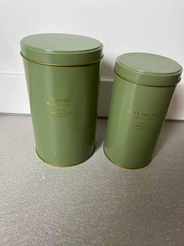 Søstrene Grene Koffie- en Theeblikken Set, Ophalen, Groen, Zo goed als nieuw, Voorraadpot