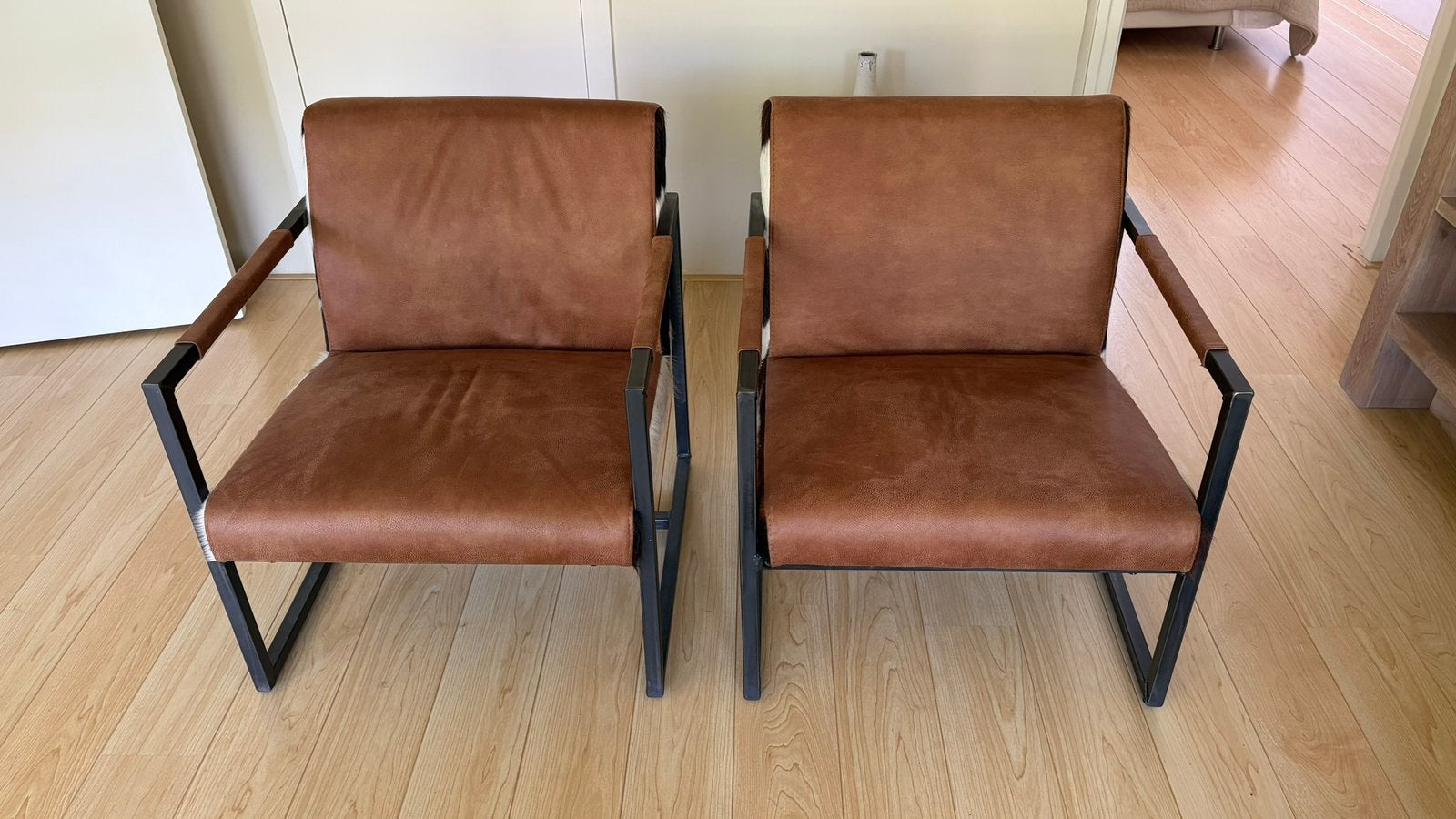 2 Leren Stoelen met Print, Ophalen, Twee, Bruin, Leer