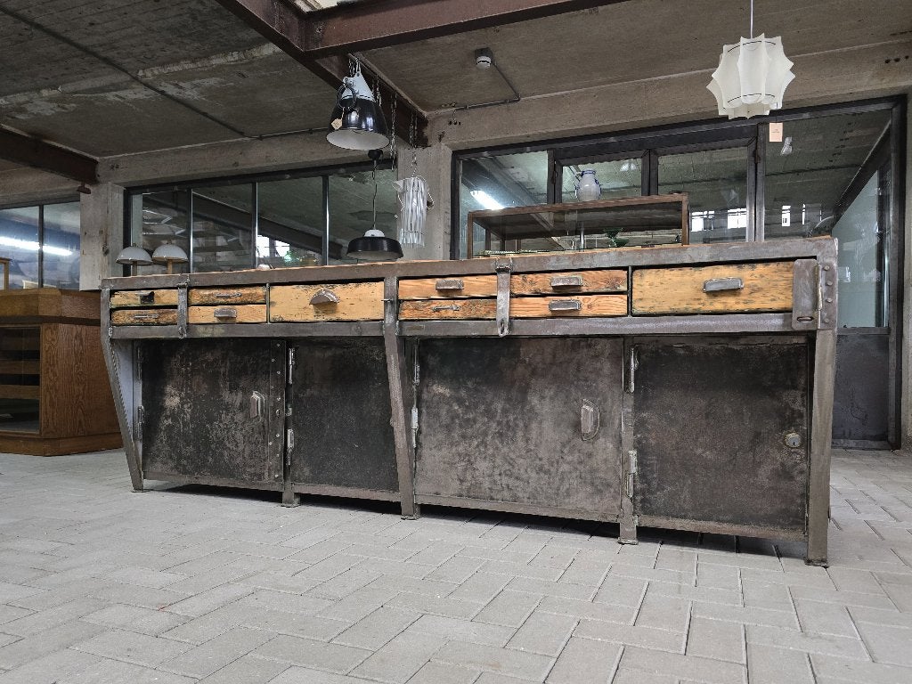 XL Stalen Werkbank | Grote Laden Kast Grijs Toonbank Keuken, Ophalen of Verzenden, Gebruikt