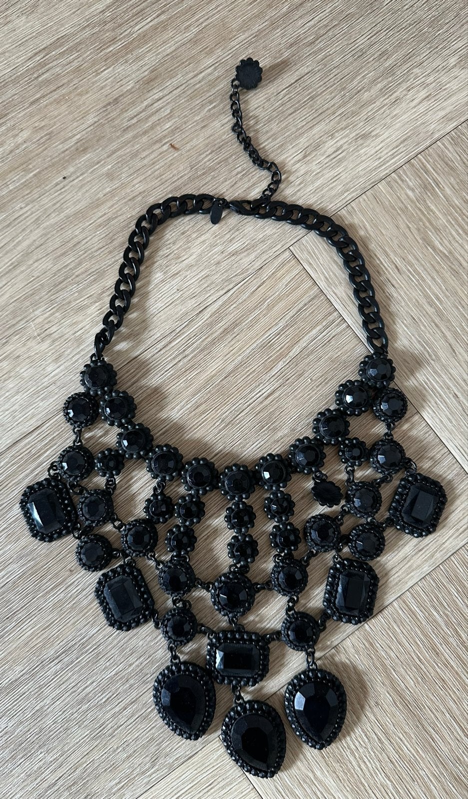 Zware kwaliteit Zara ketting met zwarte stenen, Sieraden, Tassen en Uiterlijk, Kettingen, Overige materialen, Gebruikt, Zwart