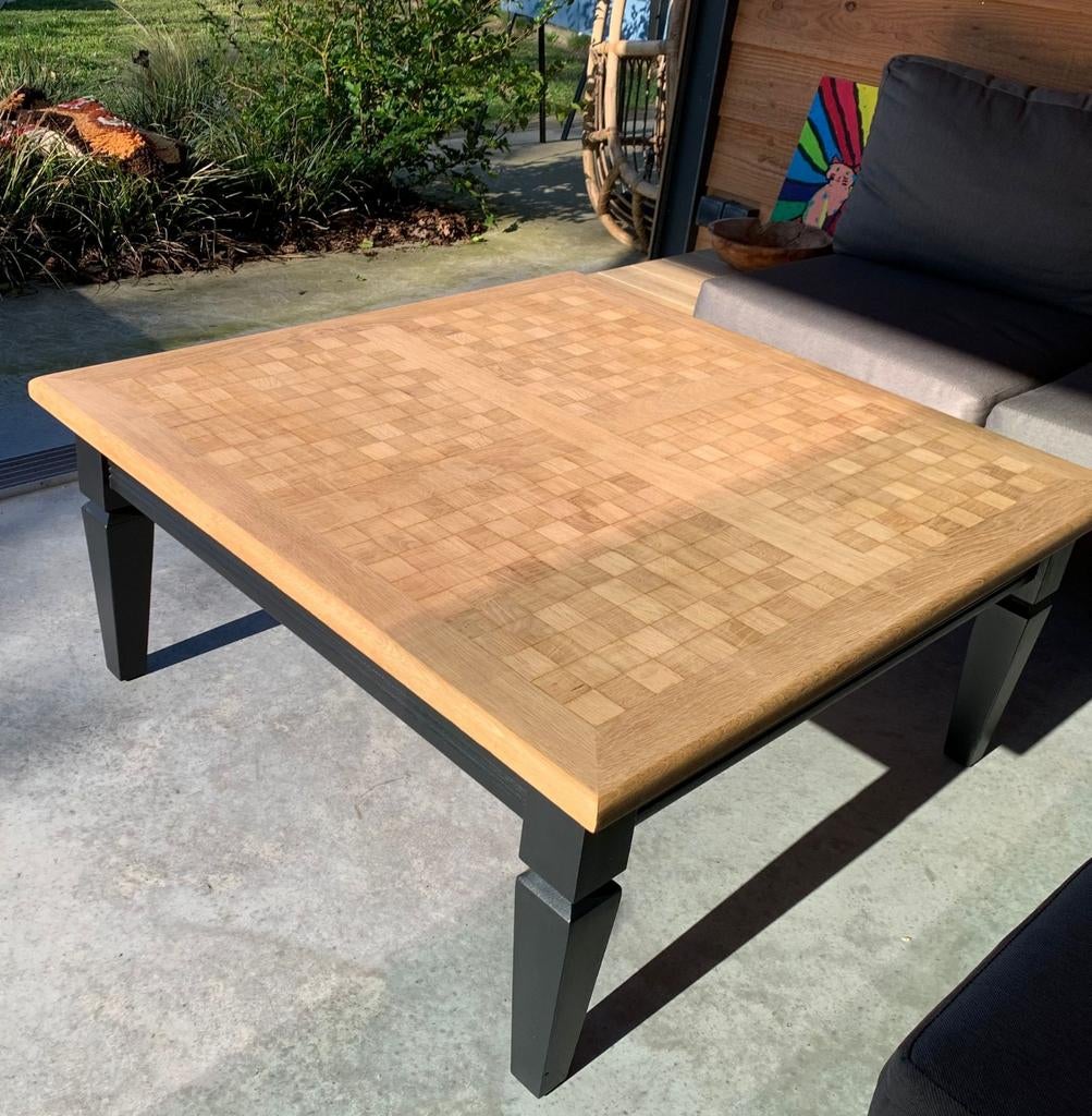 Salontafel hardhout mozaïek ingelegde blokjes, Huis en Inrichting, Tafels | Salontafels, Ophalen, 100 tot 150 cm, Vierkant, 50 tot 100 cm