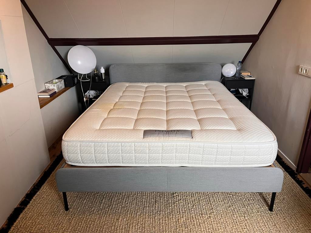 Ikea Slattum bed 160x200 met Promax lattenbodems + matras, Huis en Inrichting, Slaapkamer | Bedden, Ophalen, Gebruikt, Tweepersoons