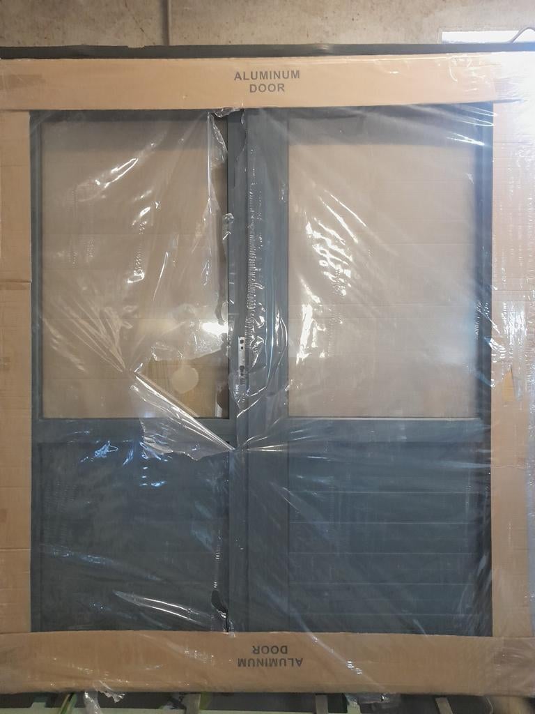 Nieuwe dubbele aluminium deur met half glas, compleet, Doe-het-zelf en Verbouw, Deuren en Horren, Nieuw, Ophalen of Verzenden