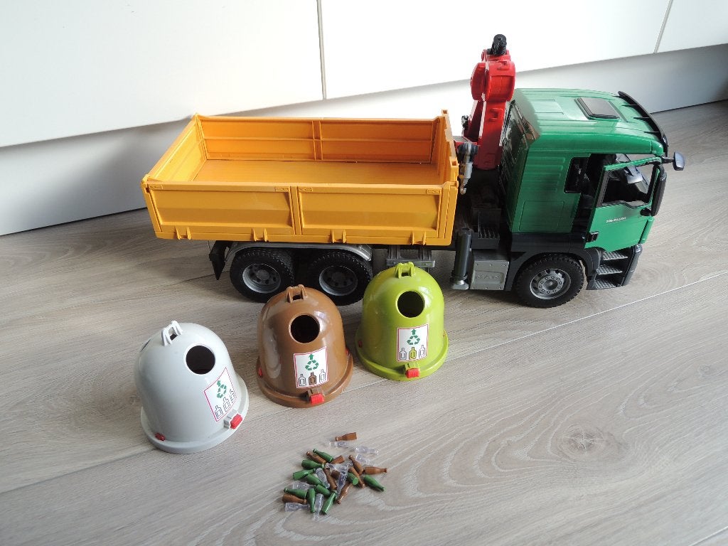 Bruder kraanwagen met glascontainers, Ophalen of Verzenden, Gebruikt