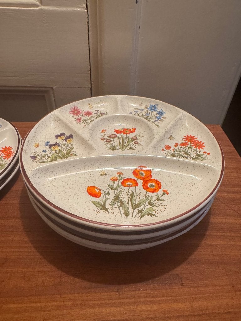 Vintage wildflower fondue borden jaren ‘70 6 stuks, Huis en Inrichting, Keuken | Servies, Ophalen of Verzenden, Gebruikt, Overige stijlen