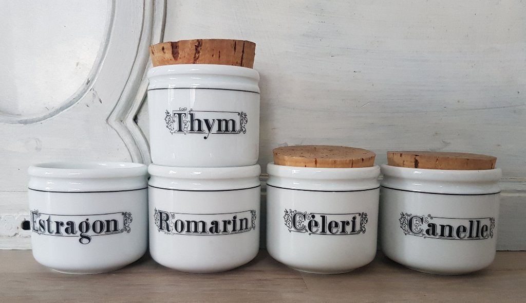 Porcelaine d'auteuil, 5 kruidenpotjes, Antiek en Kunst, Ophalen of Verzenden