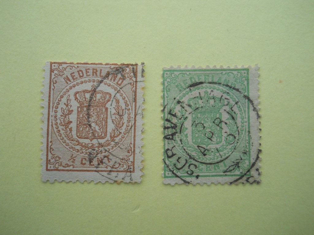 Nederland 1869 Wapenzegels Nvph.13+15 gestempeld, Ophalen of Verzenden, T/m 1940, Gestempeld