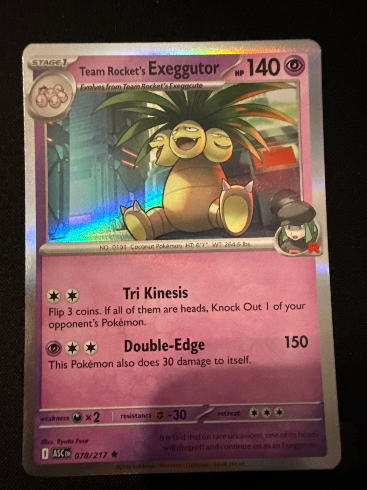 Pokémon Kaart: Team Rocket's Exeggutor 078/217, Ophalen of Verzenden, Zo goed als nieuw, Losse kaart, Foil