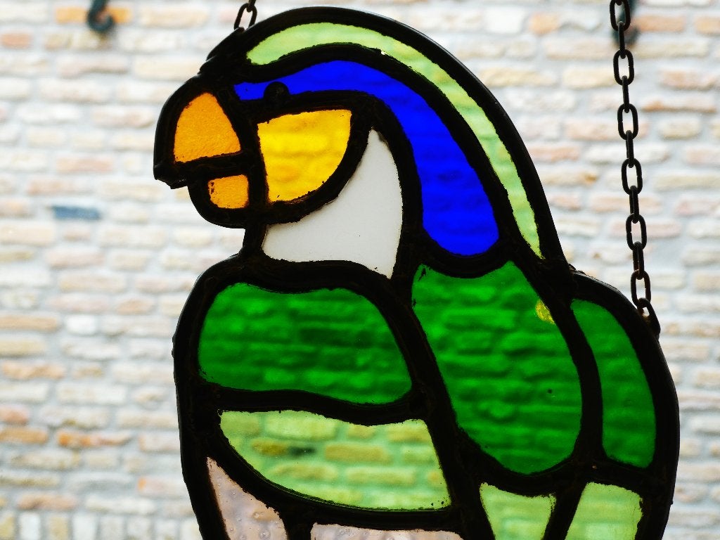 Glas in lood raamhanger van een papegaai / vogel, Ophalen of Verzenden