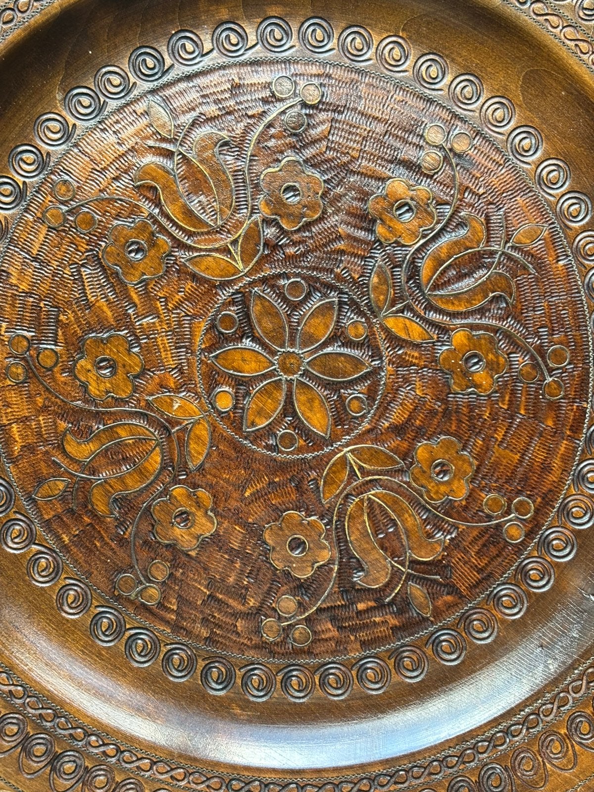 Vintage Poolse sierschotel handgesneden hout - 30 cm, Overige onderwerpen, Houtsnijwerk, Ophalen of Verzenden, Handgemaakt