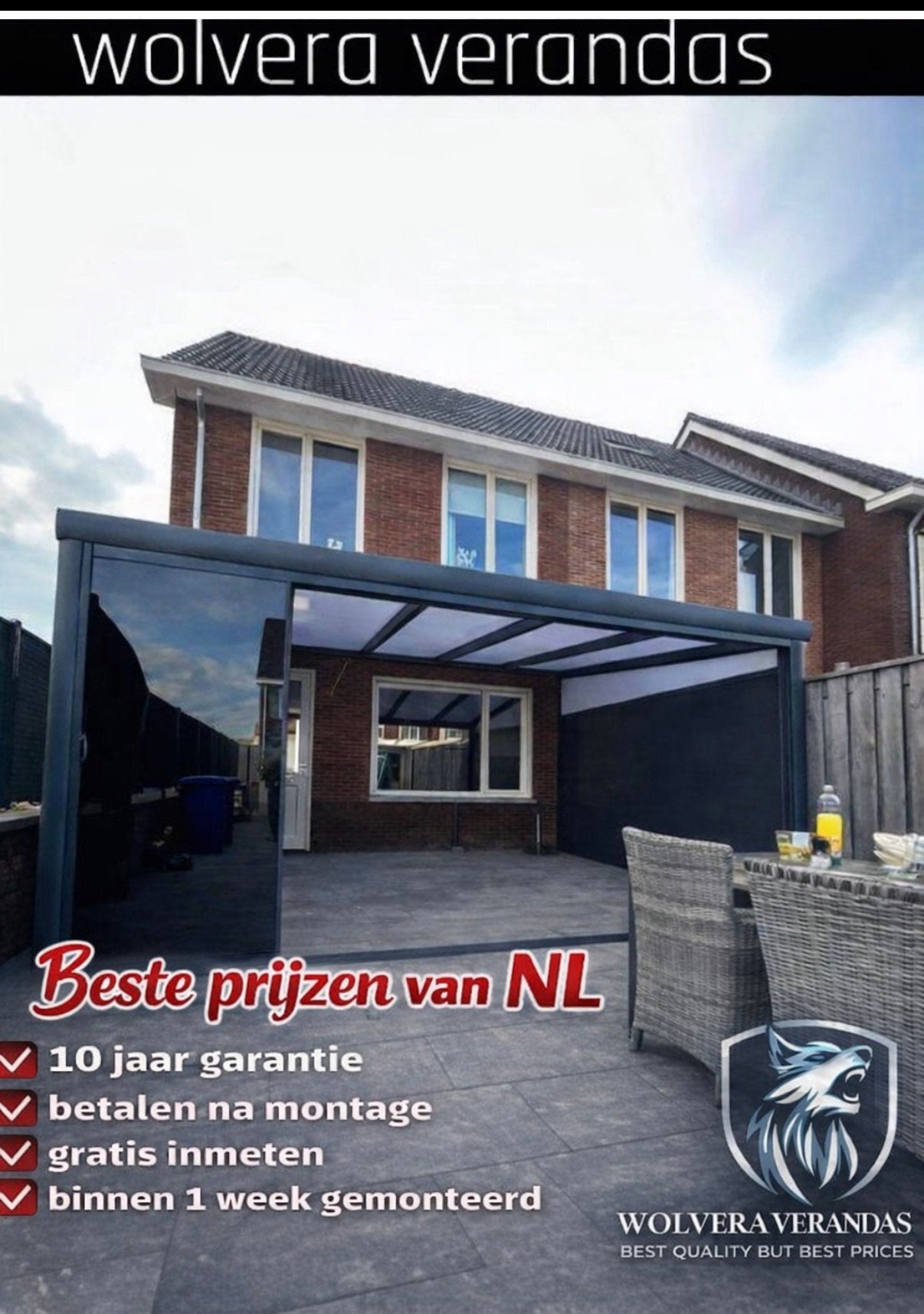 Veranda overkapping carpoort serre tuinkamer nieuw2026model, Verzenden, Nieuw, Veranda