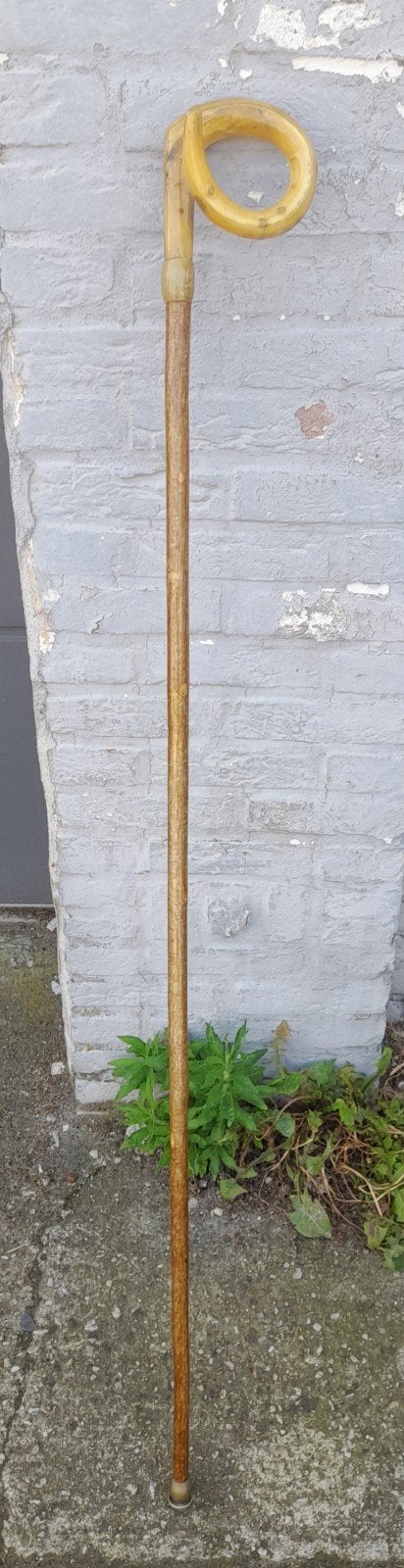 Wandelstok, herdersstaf, shepherds crook met ramshoorn., Ophalen, Gebruikt, Wandelstok